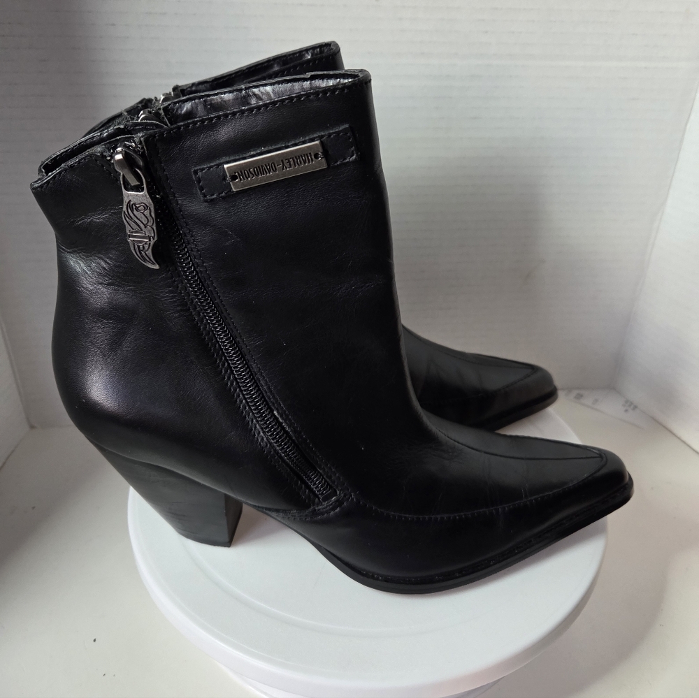 Harley-Davidson Women's Black Leather Pointed Toe Booties Size 9.5